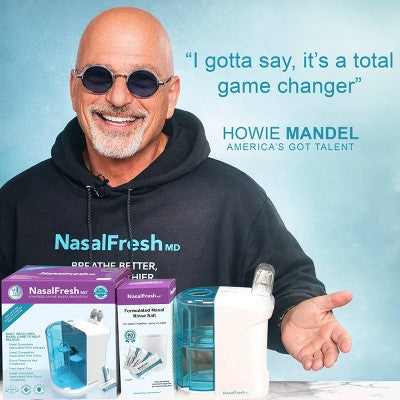 NasalFresh MD Dual Powered Nasal Irrigation System with 30 Saline Packets, Rechargeable, Includes Nose Pillows