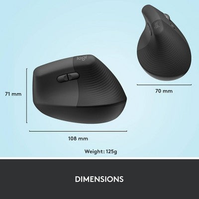 Logitech Lift Bluetooth Mouse - Black: Ergonomic Wireless Computer Accessory