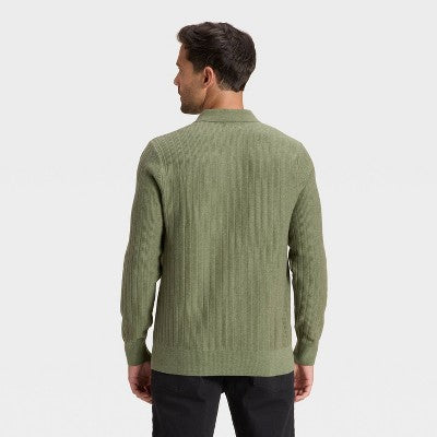 Men's Collared Cardigan Sweater - Goodfellow & Co Olive Green L