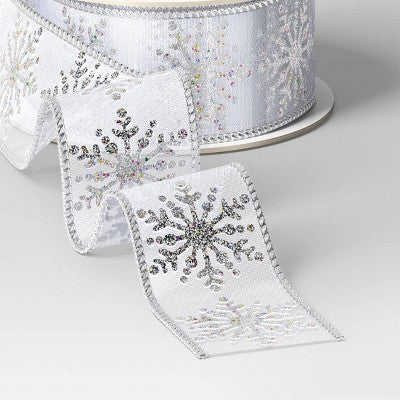 1.5" Sheer Fabric Snowflake Pattern Christmas Ribbon 15' - Wondershop