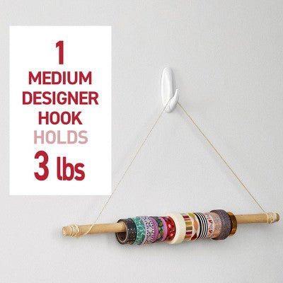 Command 4pk Damage-Free Hanging Medium Designer Hooks with 6 Adhesive Strips White
