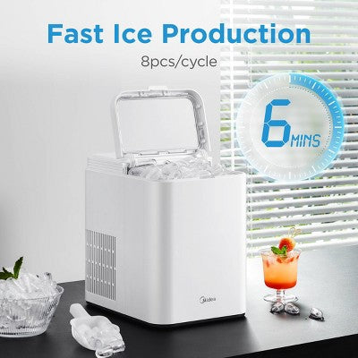 Midea Ice Maker Countertop, Bullet Ice, 26 lbs Daily Production, 2 Ice Sizes, White