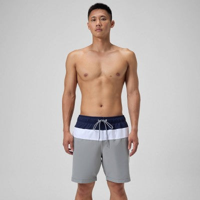 Men's 7.5" Speedo Colorblock Swim Shorts - Navy/White/Gray SIZE XXL