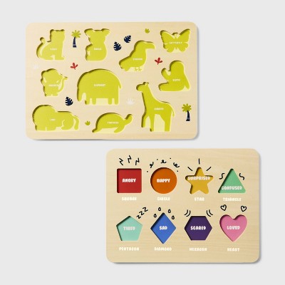 Wooden Shapes & Animals Puzzles - 2pc - Gigglescape
