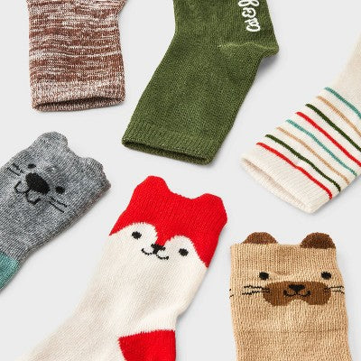 Baby 6pk Critter Crew Socks - Cat & Jack 6-12M