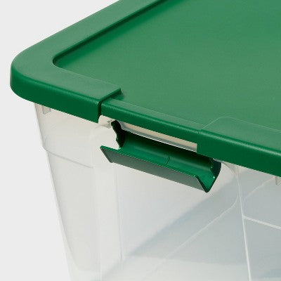 66qt Latching Christmas Storage Box Clear Base with Lid and Latch Green - Brightroom (LOCAL PICKUP ONLY)