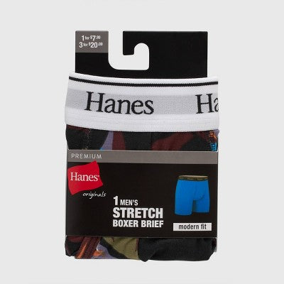 Hanes Originals Premium Men's Floral Print Boxer Briefs - Black/Blue S
