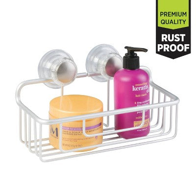 iDESIGN Metro Rustproof Aluminum Turn and Lock Suction Bathroom Shower Caddy Basket Silver: Steel Organizer Rack