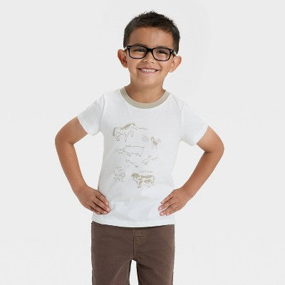 Toddler Boys' Farm Animals Graphic T-Shirt -Off-White 5T