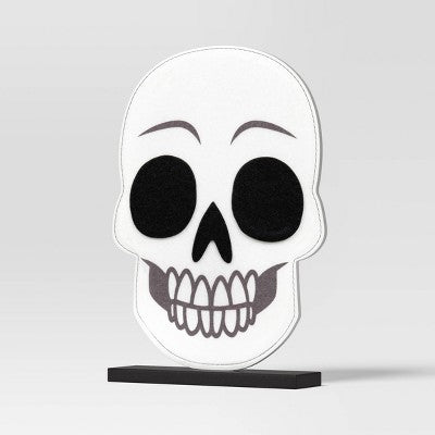 9" Felt Skull on Stand Halloween Decorative Figurine - Hyde & EEK! Boutique: Tabletop Skeleton Decor, Indoor Use