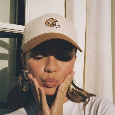 Football Helmet Hat - Frasier Sterling Cream/Brown: Cotton Adjustable Baseball Hat