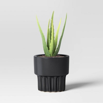 Geared Ceramic Indoor Outdoor Planter Pot Charcoal 5.94"x5.94" - Threshold