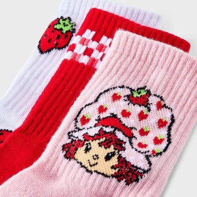 Women's Strawberry Shortcake 3pk Mid Crew Socks - Pink/Red/White 4-10: High Point Design, Knit, Rib Cuffs