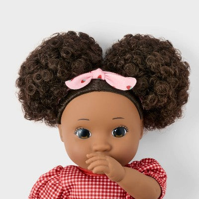 14" Dark Brown Hair/Brown Eyes Toddler Doll + Mini Baby Doll - Gigglescape