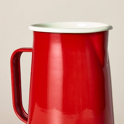 76oz Enameled Porcelain Beverage Pitcher Red/Cream - Hearth & Hand with Magnolia