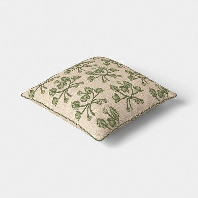 Square Embroidered Vine Pillow Neutral/Green - Threshold