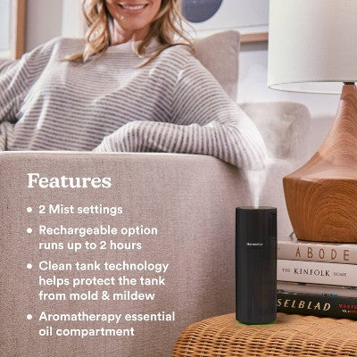 Homedics Portable Ultrasonic Humidifier with Night-Light and Aromatherapy Black