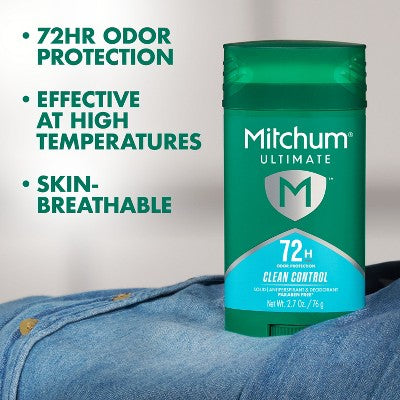 Mitchum 72-Hours Men's Solid Deodorant - Clean Control - 2.7oz: Vegan, Under Arm Application, Antiperspirant