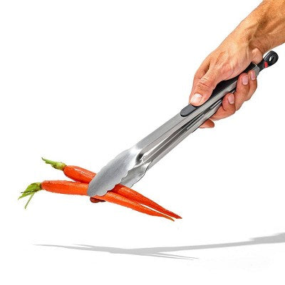 OXO 12" Tongs: Stainless Steel Kitchen Tongs with Locking Mechanism, Dishwasher-Safe, Light Silver