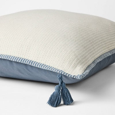 Oversized Square Cotton Linen Texture with Tassel Cream or Blue - Threshold Design with Studio McGee (LOCAL PICKUP ONLY)