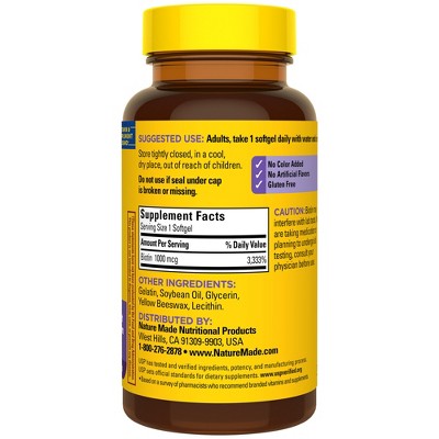 Nature Made Biotin 1000 mcg Softgels - 120ct: Gluten-Free, No Artificial Flavors, Colors or Preservatives