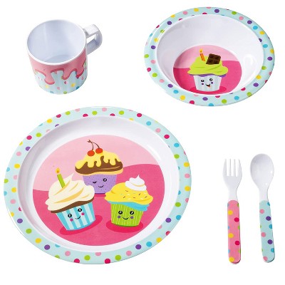 Bentology 5 Pc Mealtime Feeding Set for Kids and Toddlers - Includes Plate, Bowl, Cup, Fork and Spoon - Great Christmas Gift for New Parents & Kids