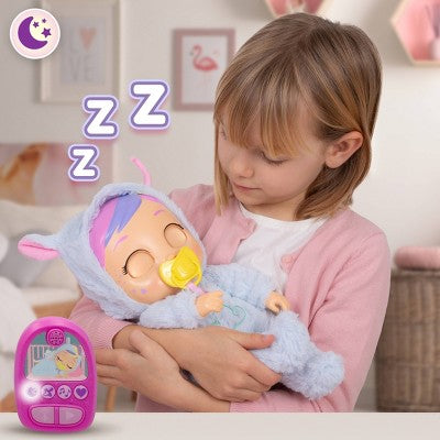 Cry Babies Sleep Routine Jenna: Articulated Plastic Baby Doll with Straight Hair and Purple Eyes
