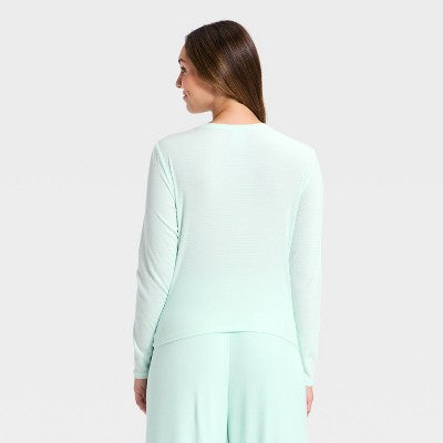 Women's Modal Ribbed Henley Long Sleeve Top - Mint Green S