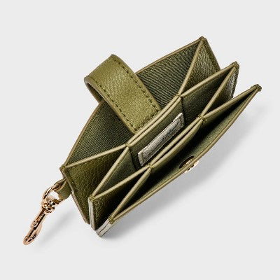 Clip-on Accordion Card Case - Universal Thread Green: Polyurethane Shell, Solid Pattern, Snap Closure, Compact Design