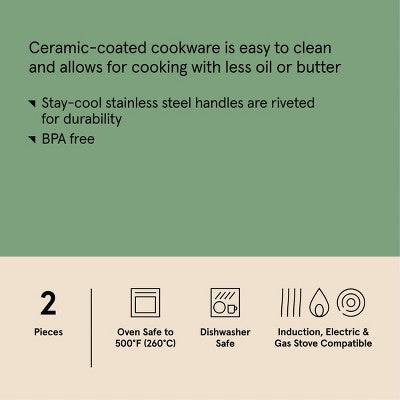 2pk (8" & 10") Nonstick Ceramic Coated Aluminum Frypan Set Dark Gray - Figmint