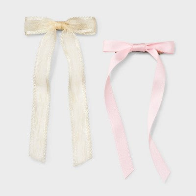 Sheer Satin Bow Barrette Set - A New Day Pink
