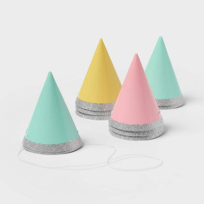 10ct 4" Glittered Party Hats Silver - Spritz