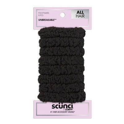 scunci Unbreakable Ruched Comfy Hair Elastics - Black - All Hair - 8pk