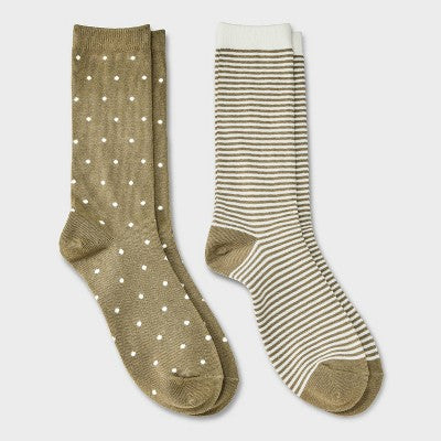 Men's 2pk Casual Crew Socks Goodfellow&Co Olive Green/Cream 6-12