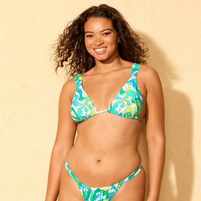 Women's Triangle Bikini ToP Wild Fable Teal Abstract Print S