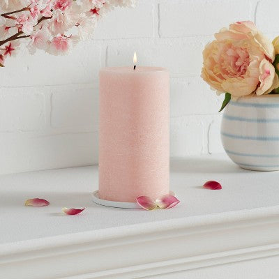 7"x4" Peony & Cherry Blossom Cozy Pillar Candle Pink - Threshold: Modern Traditional Decor, 100hr Burn Time