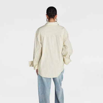 KBB by KAHLANA Women's 'The Wrap Shirt' - Yellow Striped L