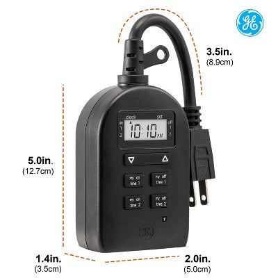 GE My Touch Smart Simple Set Digital Timer Outdoor 1 Grounded Outlet 2 Setting Trigger Plug Black: Light Timer Plug for Outdoor Use