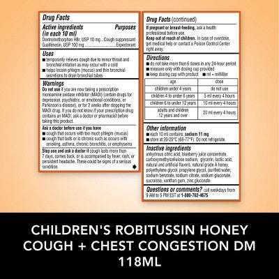 Children's Robitussin Cough & Chest Congestion DM Relief Liquid - Dextromethorphan - Honey - 4 fl oz