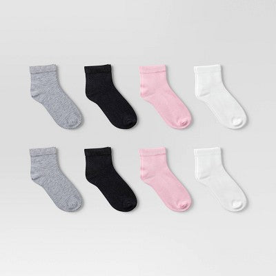 Girls' 8pk Ankle Socks - Dealworthy Pink M/L