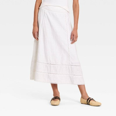 Women's Cutwork Midi Full Skirt - Universal Thread White 10