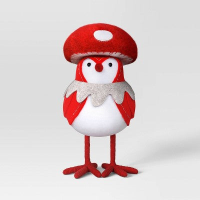 Featherly Friends 'Capster' Fabric Christmas Bird Figurine Dressed as Mushroom - Wondershop