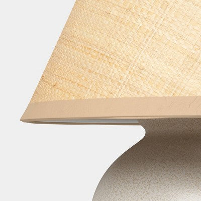 13" Matte Ceramic with Raffia Shade Portable Table Lamp New Ivory - Threshold