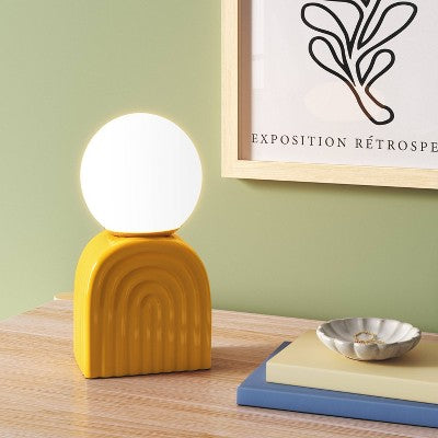 Orb Glass Shade with Ceramic Base Table Lamp Yellow - Room Essentials