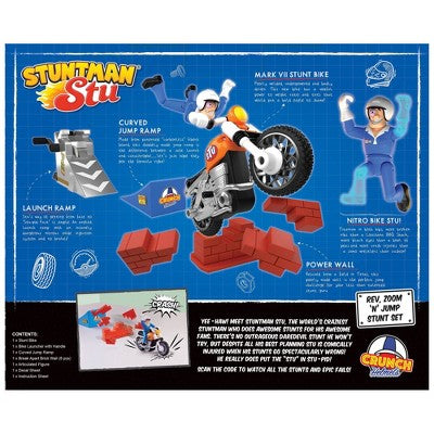 Stuntman Stu Race Ace Stunt Car Break Apart Stunt Set with Action Figure Pop-Off Parts and Crash Crates