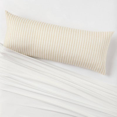 Performance Sateen 300 Thread Count Body Pillow Cover Khaki Stripe - Threshold