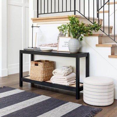 Console Table with Rattan Rattan Shelf Black - Threshold designed with Studio McGee (LOCAL PICKUP ONLY)