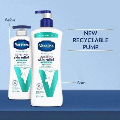 Vaseline Intensive Care 48-Hour Moisture Hypoallergenic Sensitive Skin Relief Pump Body Lotion Unscented - 20.3 fl oz