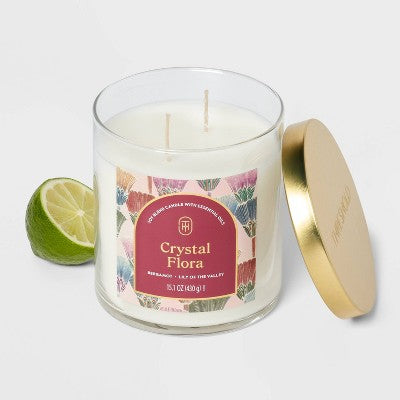2-Wick Lidded Glass Jar Candle Crystal Flora 15.1oz - Threshold