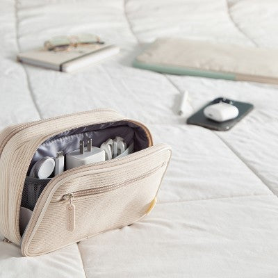 U Brands 8"x5.25" Dual Zip Corduroy Tech Organizer Sand